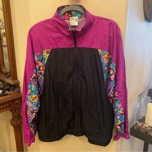 Vintage HEALTHY ATTITUDE Women Floral Lightweight Windbreaker Jacket Size Large